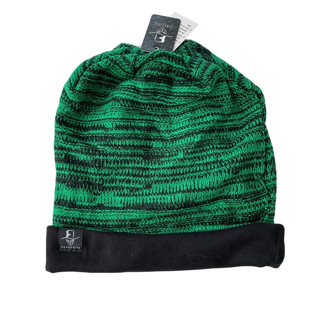 FORBUSITE Mens Slouchy‎ Green and Black Beanie Knit Cap Oversize NWT